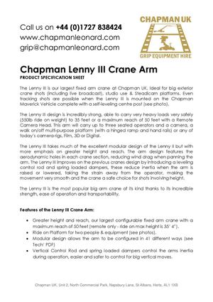 Chapman Uk Lenny III Crane Arm Product Spec