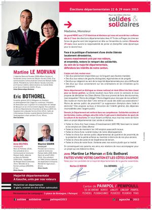 Profession de foi, second tour pour la majorité départementale (canton de Paimpol) : E.BOTHOREL (M GOARIN) M.LE MORVAN (A.DELTHEIL)