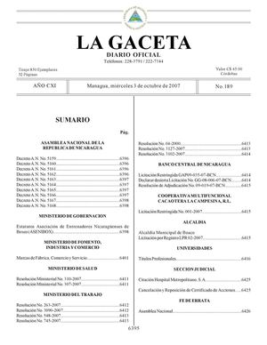 189 Gaceta, 03 De Octubre 2007