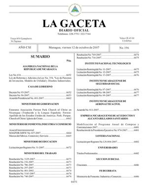 196 Gaceta, 12 De Octubre 2007
