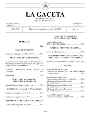 216 Gaceta, 09 De Nov 2007