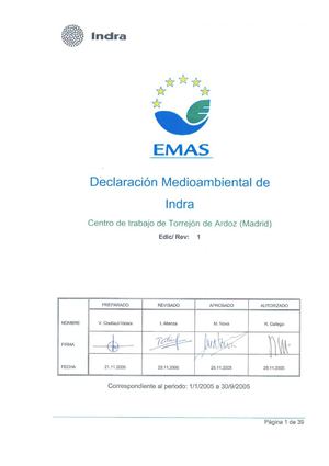 Declaracion Medioambiental De Indra EMAS