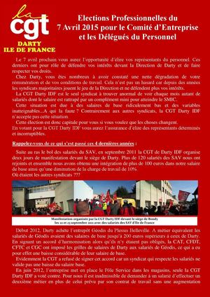 Profession De Foi Du Syndicat Cgt Darty Idf Election Du 07 Avril 2015