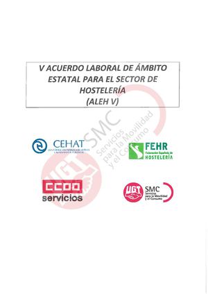 Calam o V Acuerdo Laboral Estatal Sector Hosteler a Aleh V 