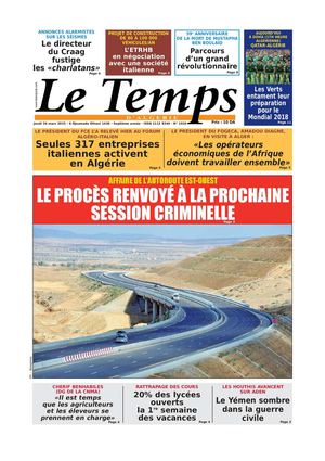 Le Temps d'Algérie Edition du Jeudi 26 Mars 2015