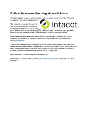 Flo Qast Announces New Integration With Intacct