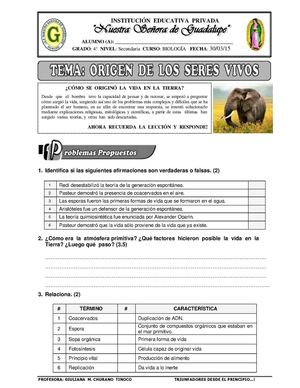 Guía 4 Origen De La Vida