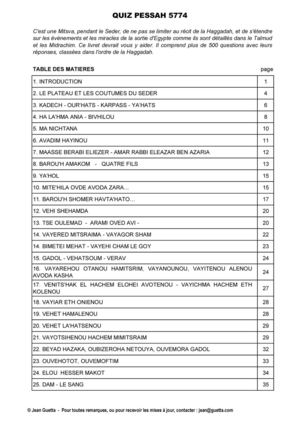 Quiz Pessah 5775