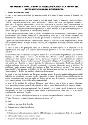 Desarrollo Moral Según La Teoría De Piaget Y La Teoría Del Razonamiento Moral De Kohlberg
