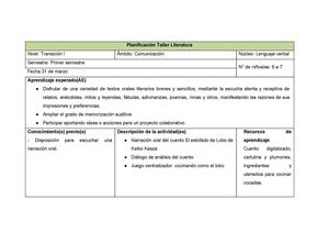 Planificación Talller de literatura 31 De Marzo