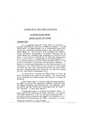 Rebelión de tupac amaru en arequipa