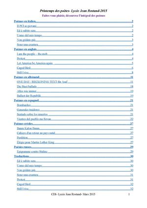 Poésies sélectionnées pour l'opération Printemps des poètes 2015