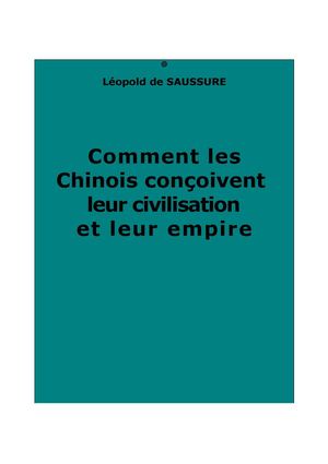 Saussure, Léopold de : Comment les Chinois conçoivent leur civilisation et leur empire