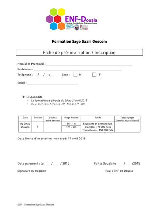 Fiche d'inscription Sage Saari Gescom