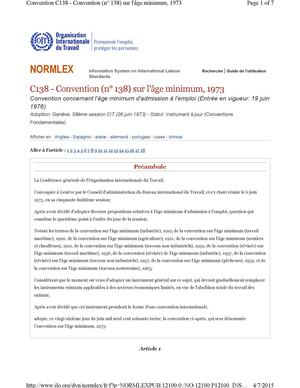 Convention 138 De L’OIT Sur L’âge Minimum De Travail (1973) Ratifiee Par Haiti En 2009