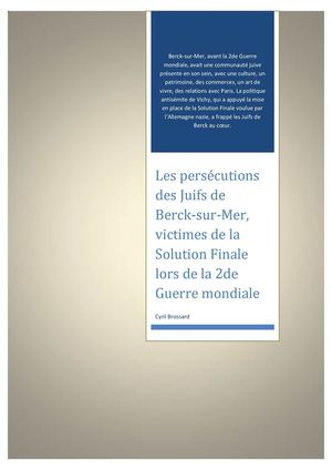 Les persécutions des Juifs de Berck-sur-Mer, victimes de la Solution Finale lors de la 2de Guerre mondiale