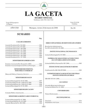 Gaceta No 58 De Fecha 28 03 08