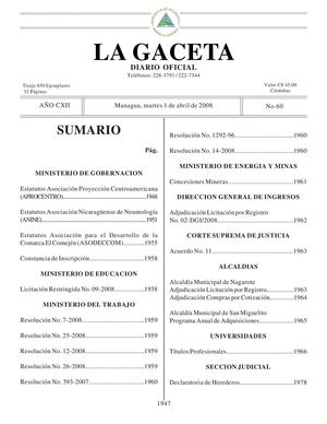 Gaceta No 60 De Fecha 1 04 08