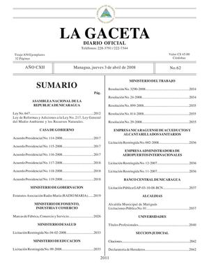 Gaceta No 62 De Fecha 3 04 08