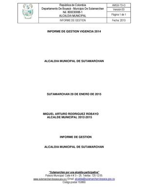 Informe De Gestion Alcaldia Sutamarchan 2014 Ok
