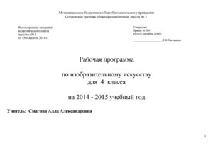 Рабочая программа по ИЗО 4 класс