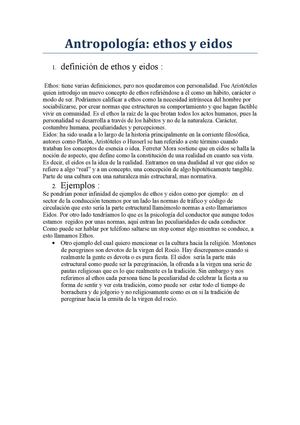 Antropología Ethos Y Eidos