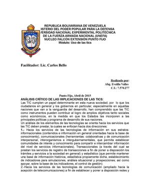 Analisis De Las Implicaciones De Las Tics