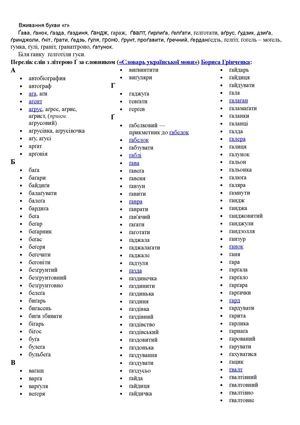 Перелік слів з літерою Ґ.