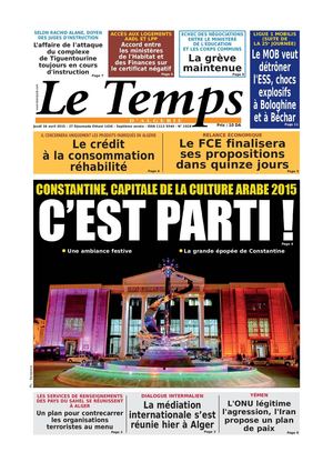 Le Temps d'Algérie Edition du Jeudi 16 Avril 2015