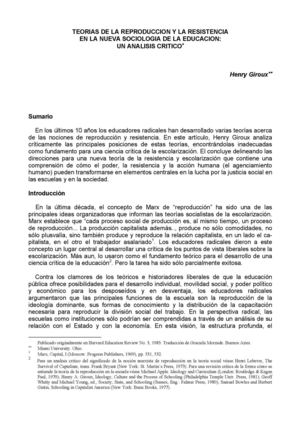 GIROUX TEORÍAS DE LA REPRODUCCIÓN Y LA RESISTENCIA