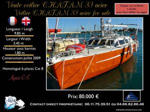 Vente voilier chatam 330 acier particulier - Annonces Beaux Bateaux