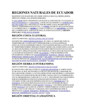 Regiones Naturales De Ecuador