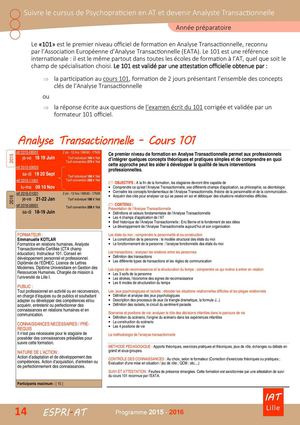 COURS 101 - Introduction à l'Analyse Transactionnelle