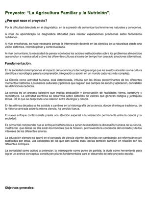 Proyecto: "La agricultura familiar y la nutrición."