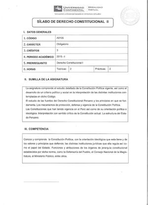 Silabo DERECHO CONSTITUCIONAL II 2015 I
