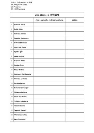 Lista Obecności Zebrania