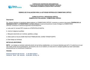 RÚBRICA DE EVALUACIÓN COMENTARIO CRÌTICO