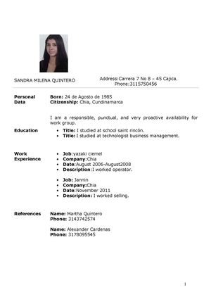 Formato Cv Ingles