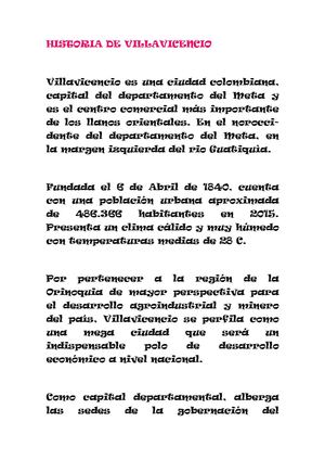 Historia De Villavicencio De Laura Sepulveda
