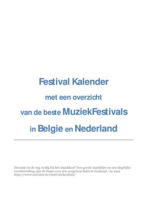 Festival Kalender Muziekfestivals Belgie Nederland