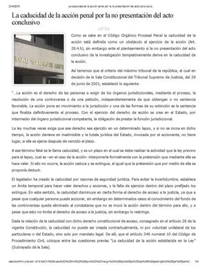 La Caducidad De La Acción Penal Por La No Presentación Del Acto Conclusivo