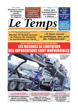 Le Temps d'Algérie Edition du Mercredi 22 Avril 2015