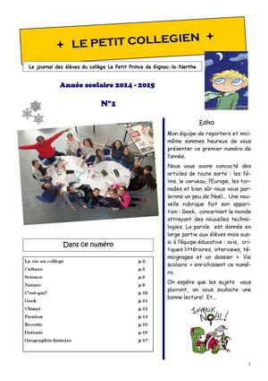 Le Petit Collégien n°1 - année 2014-2015