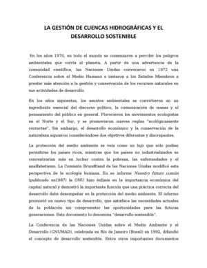 La Gestión De Cuencas Hidrográficas Y El Desarrollo Sostenible