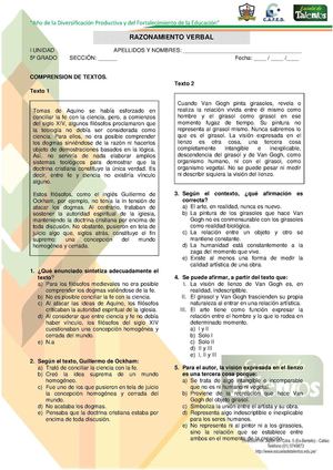 5º Unidad I Razonamiento Verbal