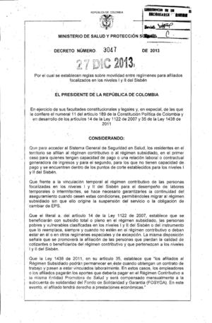 DECRETO 3047 DEL 27 DE DICIEMBRE DE 2013