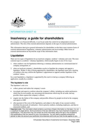 Insolvency A Guide For Shareholders