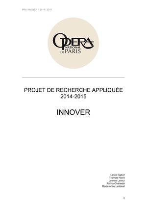 Opéra national de Paris - Projet de Recherche Appliquée