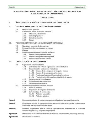 Directrices Del Codex Para La Evaluación Sensorial Del Pescado