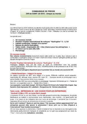 Communiqué De Presse 2015